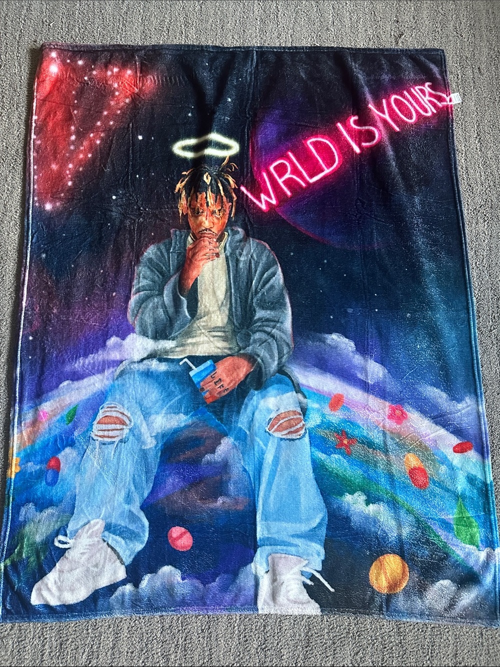 Juice Wrld Graphic Blanket Featuring 'WRLD IS YOURS' Design